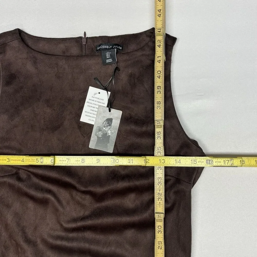 Brown Faux Suede Leather Midi Maxi Dress - Picture 5 of 11